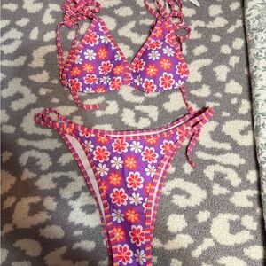 Floral Bikini Set with Pink and Purple Design
